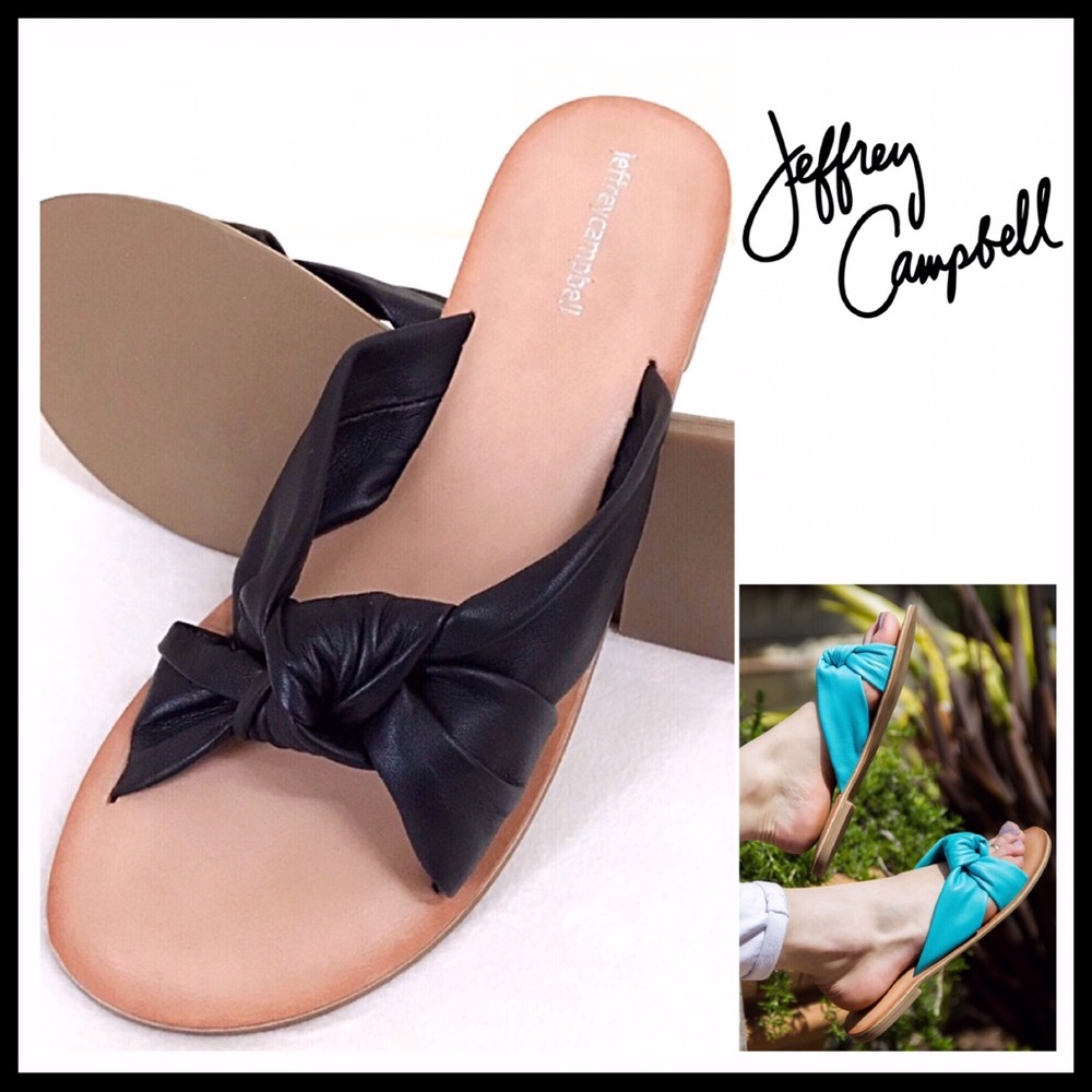 JEFFREY CAMPBELL BLACK LEATHER SLIDES SANDALS A2C - Picture 8 of 8
